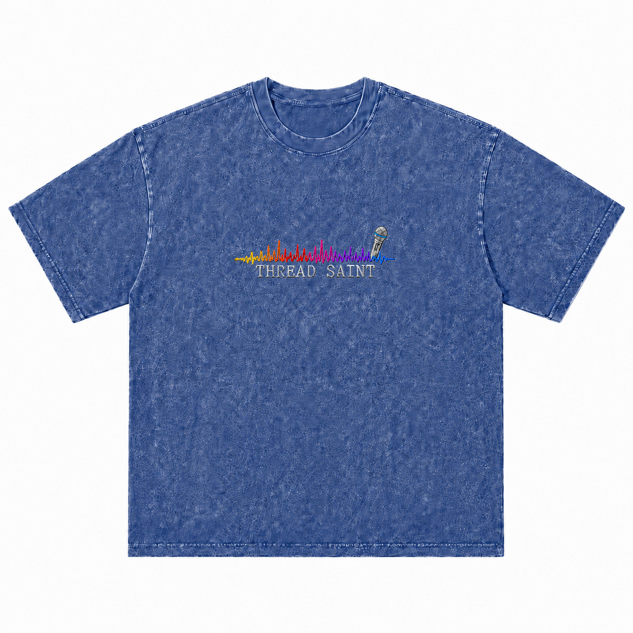 American Vintage Distressed Music Microphone Embroidered Oversized Heavy Cotton Black T-shirt Unisex
