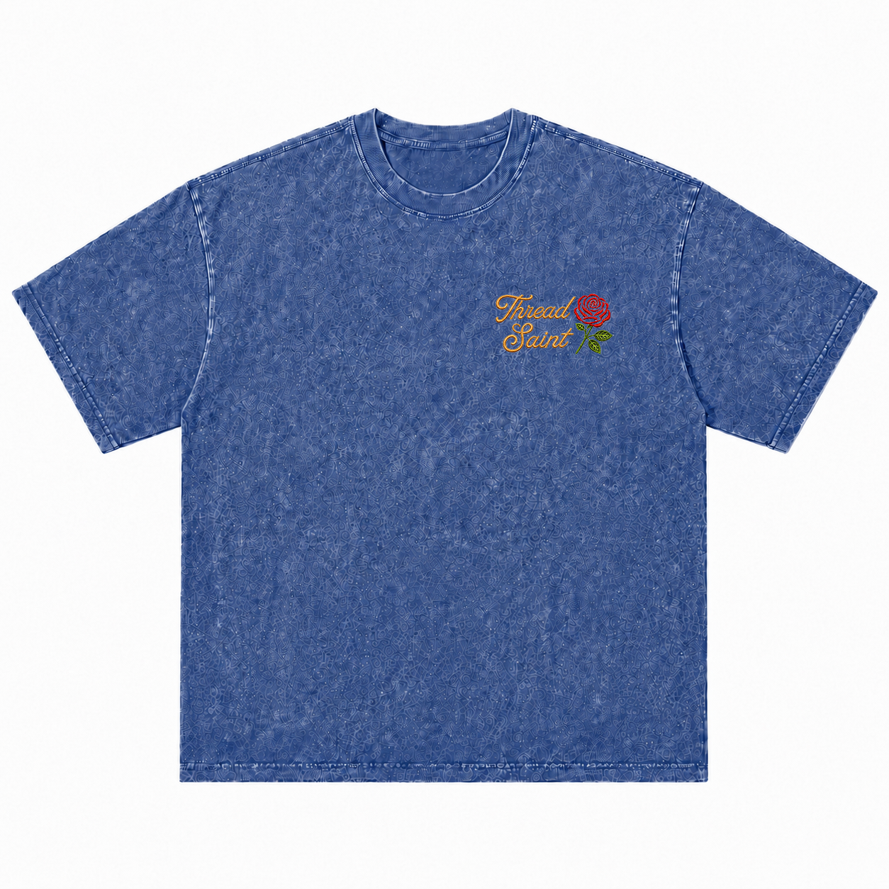 Vintage Washed Textured Black Tee | Thread Saint Rose Embroidery Oversized Unisex Top