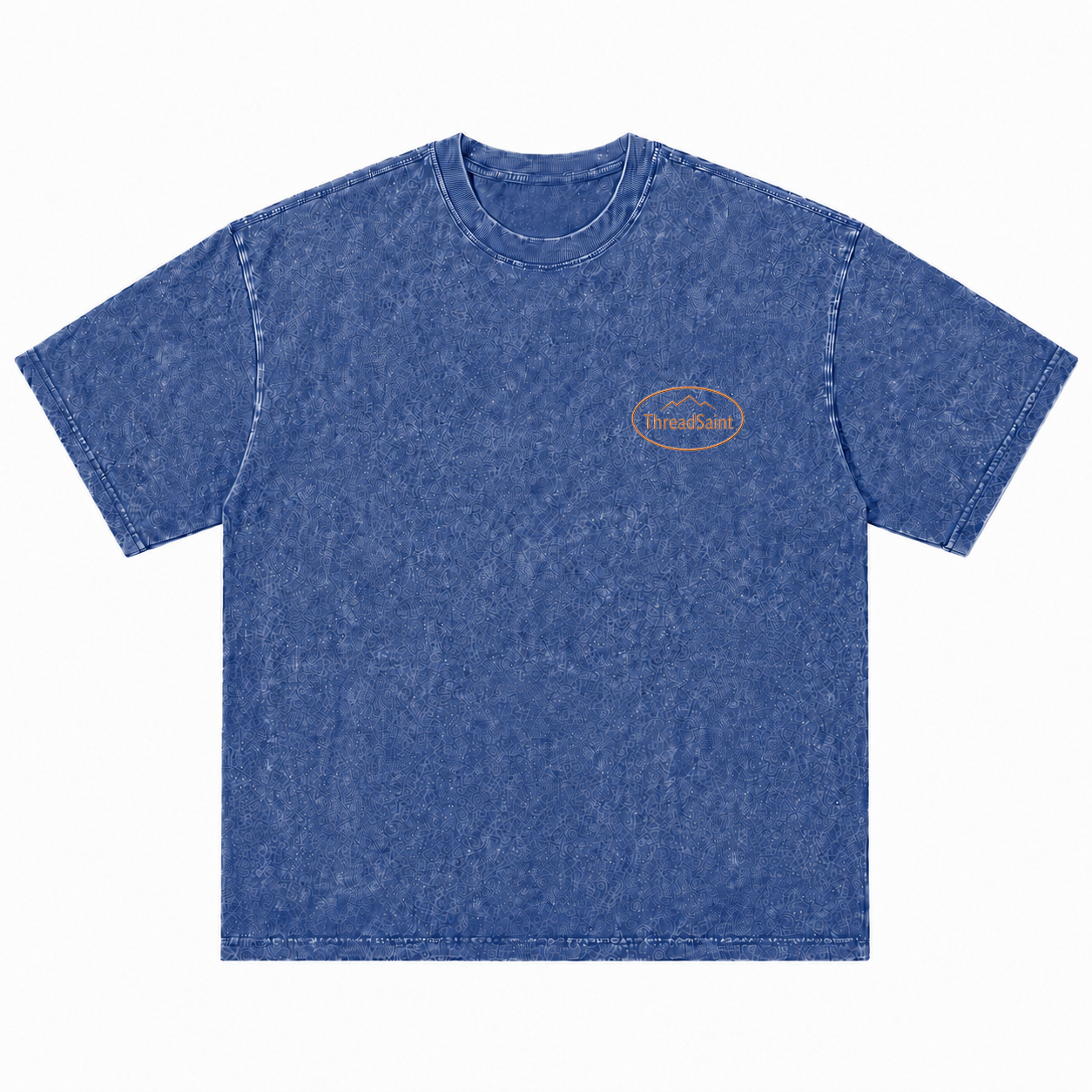 Vintage Washed Textured Black Tee | Oval Mountain Thread Saint Badge Embroidery Oversized Unisex Top