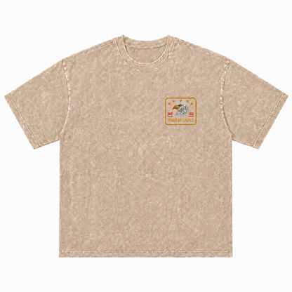 Vintage Black Oversized Drop-Shoulder T‑Shirt with American Bald Eagle Emblem