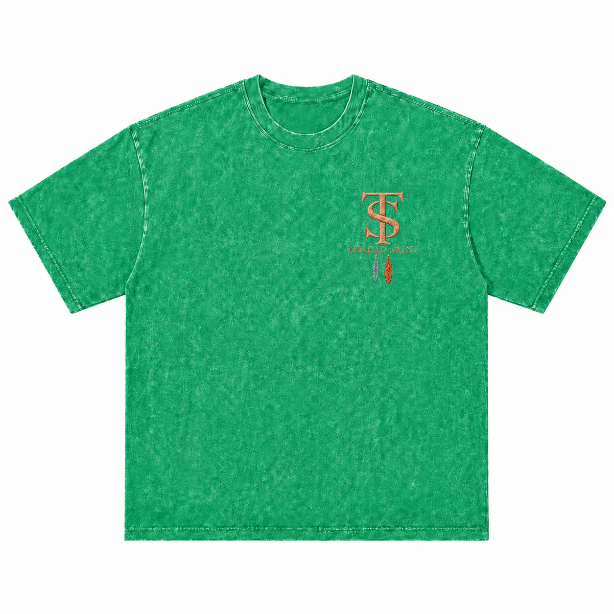 Vintage Washed Textured Black Tee | Western TS Monogram Feather Thread Saint Embroidery Oversized Unisex Top