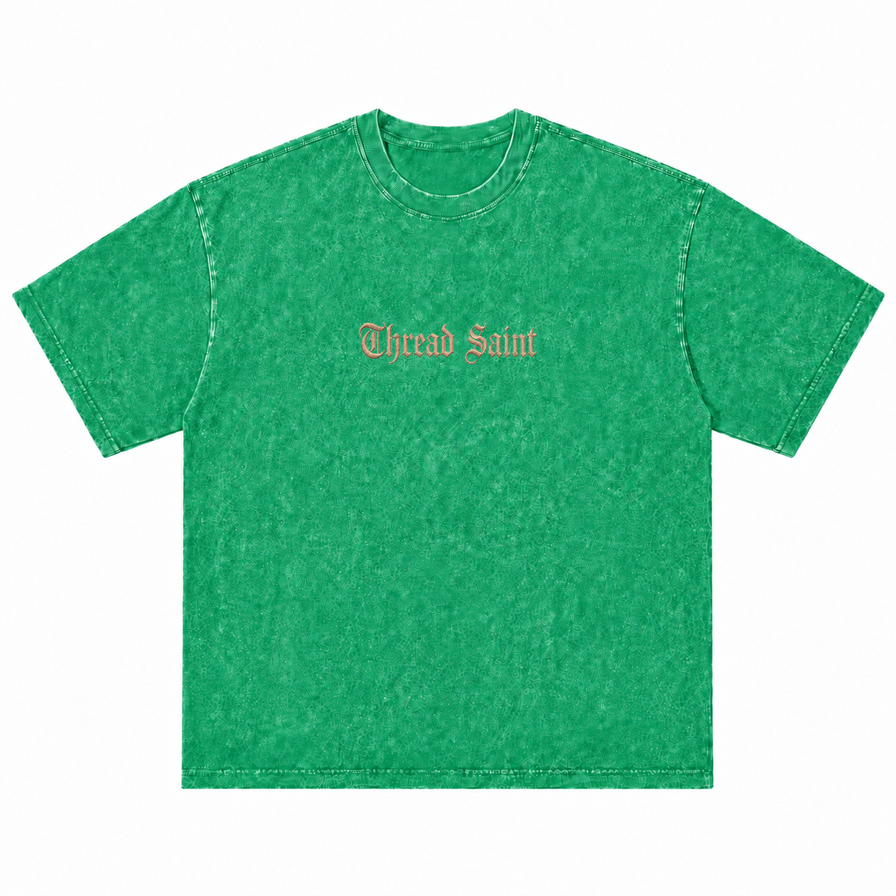 Vintage Washed Textured Black Tee | Gothic Thread Saint Letter Embroidery Oversized Unisex Top
