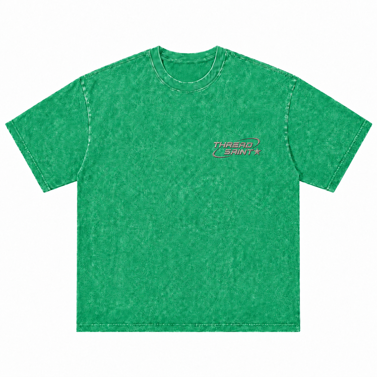 Vintage Washed Textured Black Tee | Thread Saint Curved Star Logo Embroidery Oversized Unisex Top