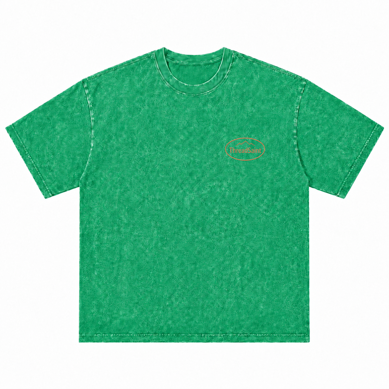 Vintage Washed Textured Black Tee | Oval Mountain Thread Saint Badge Embroidery Oversized Unisex Top