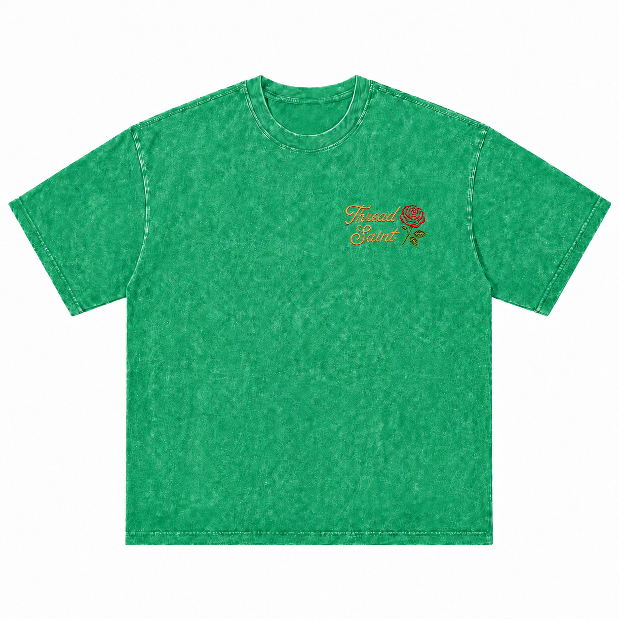Vintage Washed Textured Black Tee | Thread Saint Rose Embroidery Oversized Unisex Top