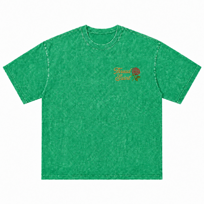 Vintage Washed Textured Black Tee | Thread Saint Rose Embroidery Oversized Unisex Top