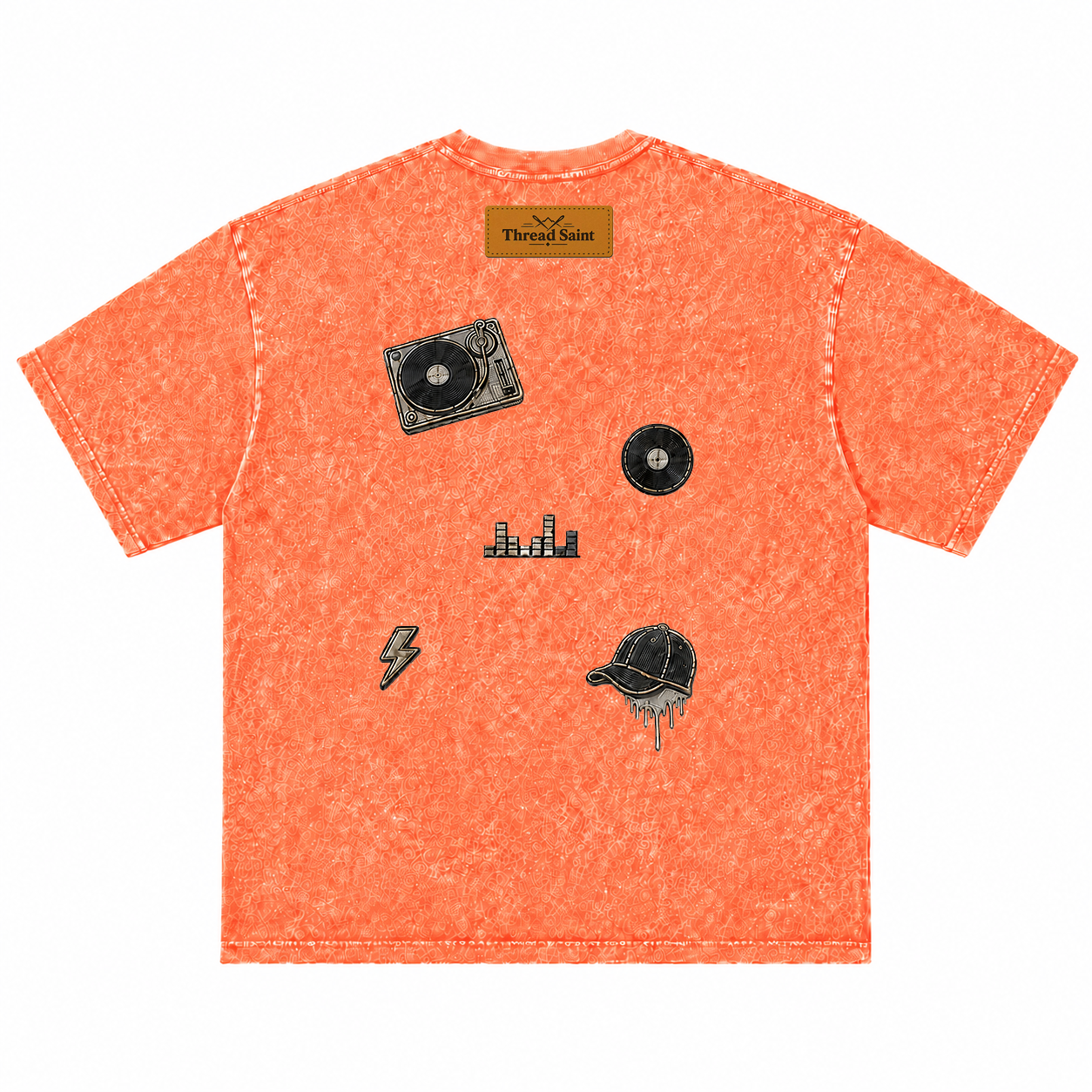 Vintage Washed Textured Black Tee | Thread Saint Curved Star Logo Embroidery Oversized Unisex Top