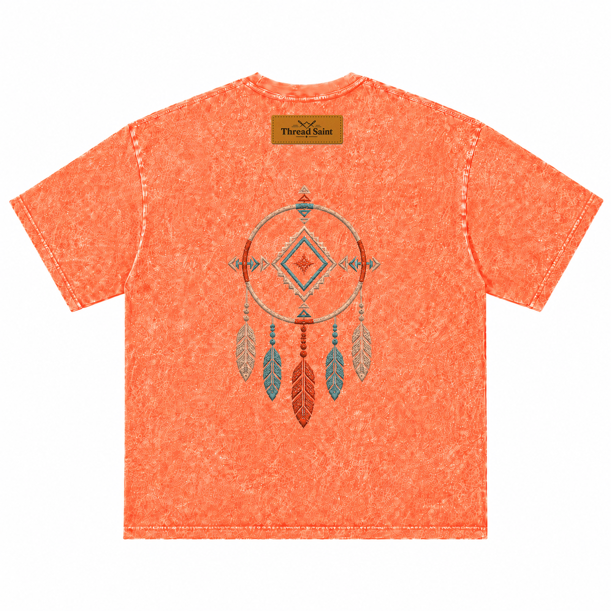 Vintage Washed Textured Black Tee | Western TS Monogram Feather Thread Saint Embroidery Oversized Unisex Top