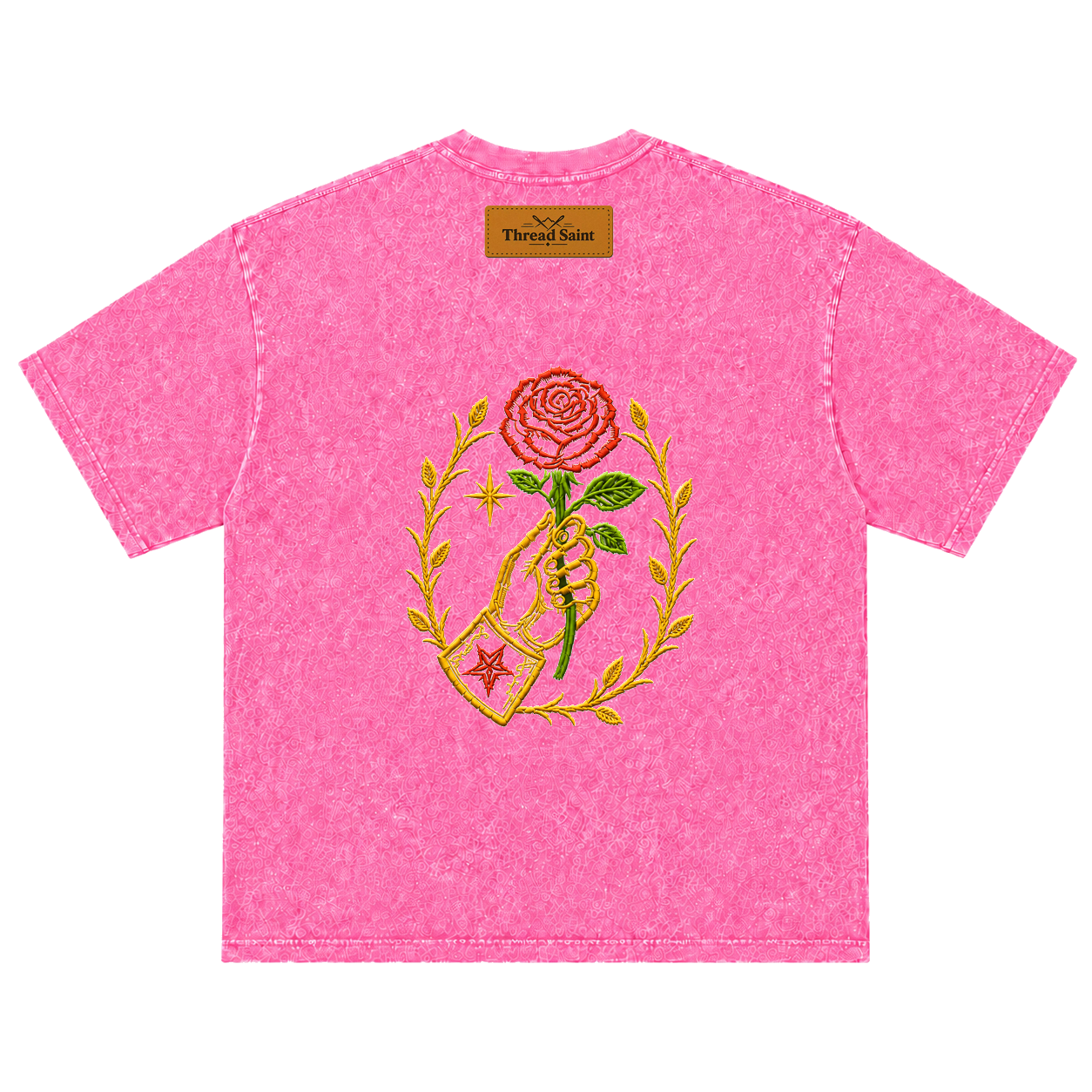 Vintage Washed Textured Black Tee | Thread Saint Rose Embroidery Oversized Unisex Top