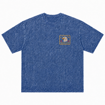 Vintage Black Oversized Drop-Shoulder T‑Shirt with American Bald Eagle Emblem