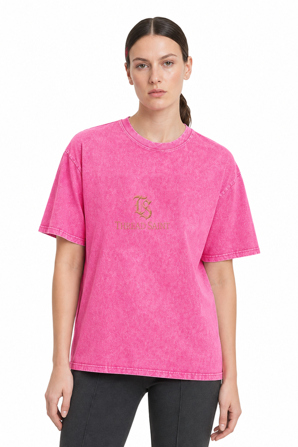 American Vintage Distressed TS Monogram Embroidered Oversized Heavy Cotton Black T-shirt Unisex