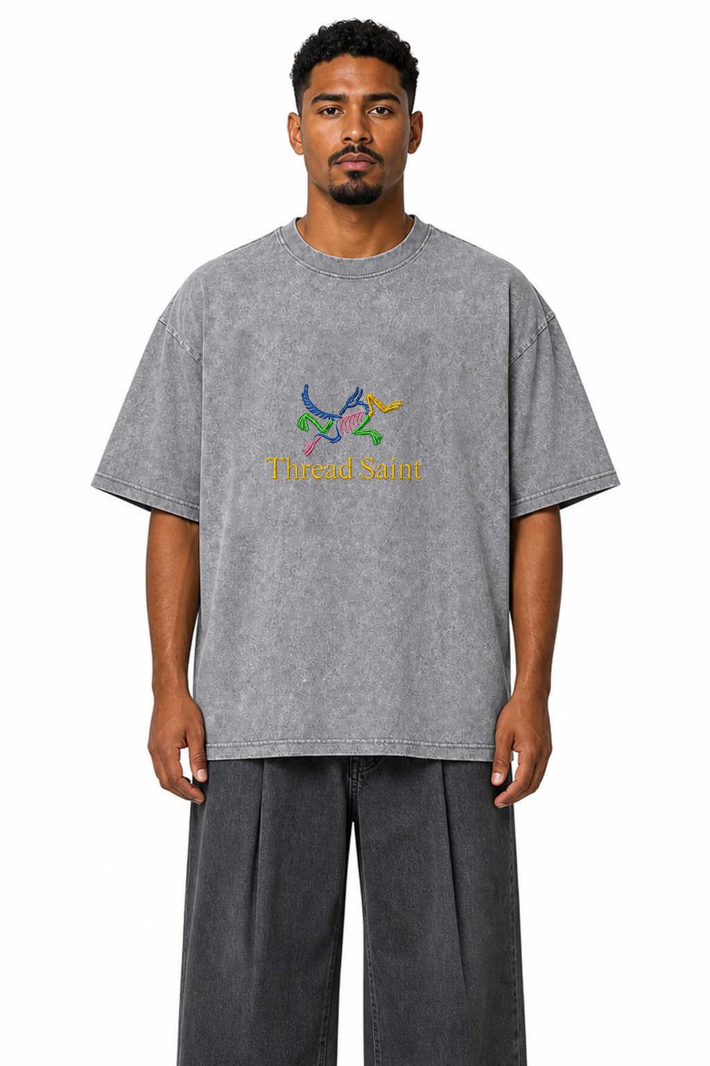 Vintage American Distressed Charcoal Black Heavyweight Oversized Drop Shoulder T-Shirt
