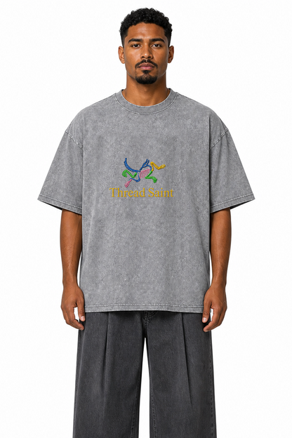 Vintage American Distressed Charcoal Black Heavyweight Oversized Drop Shoulder T-Shirt