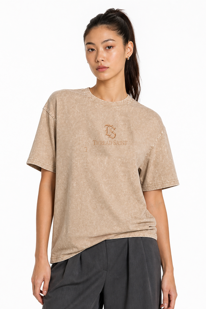 American Vintage Distressed TS Monogram Embroidered Oversized Heavy Cotton Black T-shirt Unisex