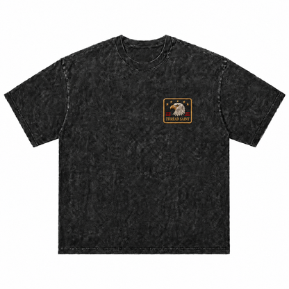 Vintage Black Oversized Drop-Shoulder T‑Shirt with American Bald Eagle Emblem